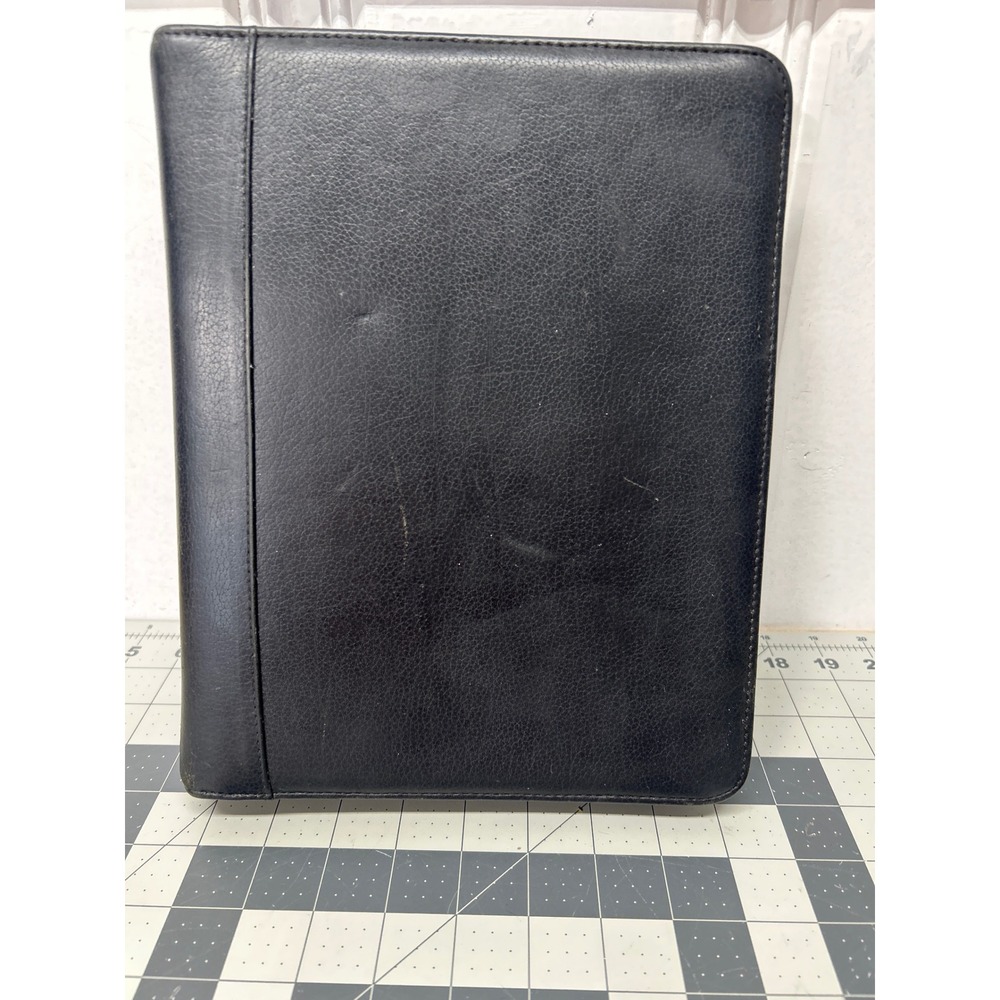 Franklin Quest Planner Portfolio Black Leather 7 Ring Zipper USA Organizer